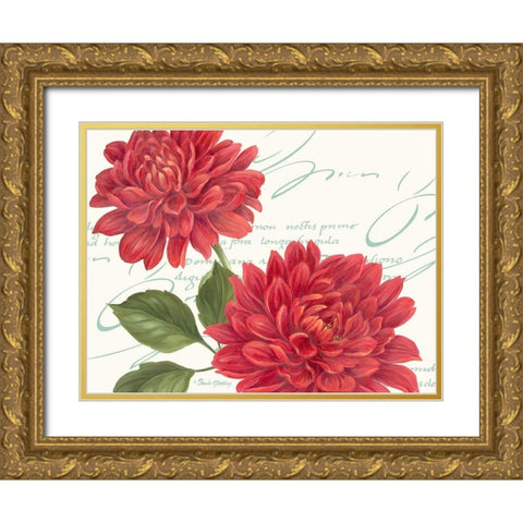 Red Dahlias Gold Ornate Wood Framed Art Print with Double Matting by Gladding, Pamela