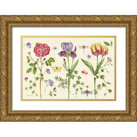 Lang of Flowers III Gold Ornate Wood Framed Art Print with Double Matting by Gladding, Pamela