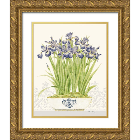 Imperial Irises Gold Ornate Wood Framed Art Print with Double Matting by Gladding, Pamela