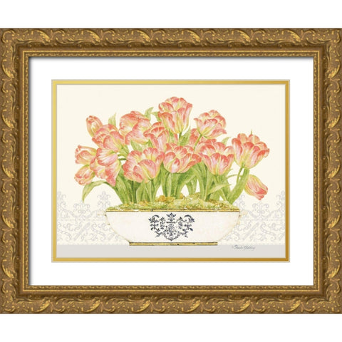 Imperial Tulips Horizontal Gold Ornate Wood Framed Art Print with Double Matting by Gladding, Pamela