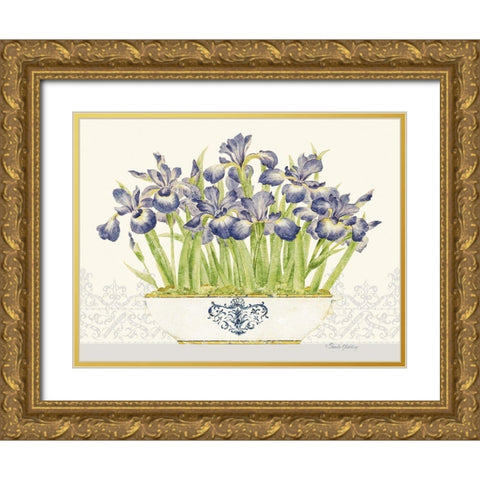 Imperial Irises Horizontal Gold Ornate Wood Framed Art Print with Double Matting by Gladding, Pamela