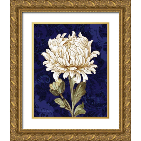 Damask Chrysanthemum Gold Ornate Wood Framed Art Print with Double Matting by Gladding, Pamela