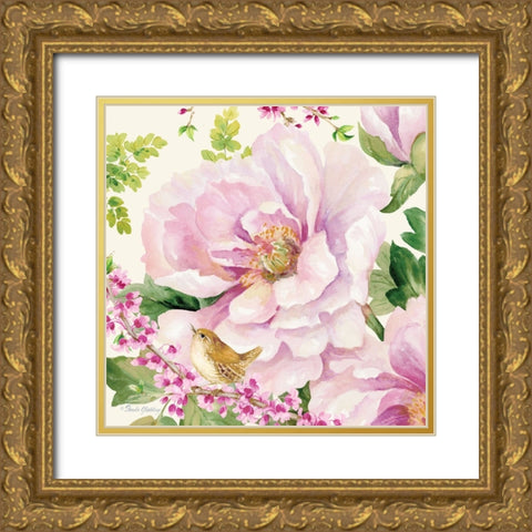 Hoh Peony II Gold Ornate Wood Framed Art Print with Double Matting by Gladding, Pamela