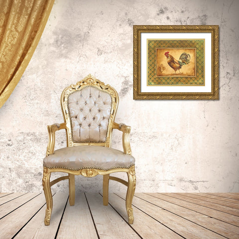 Country Rooster II Gold Ornate Wood Framed Art Print with Double Matting by Gorham, Gregory