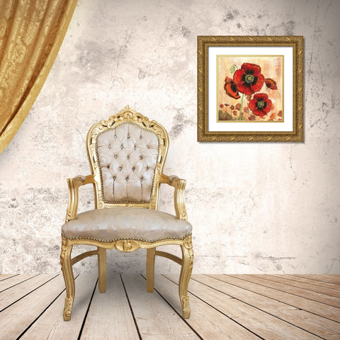 Big Red Poppies I Gold Ornate Wood Framed Art Print with Double Matting by Gorham, Gregory
