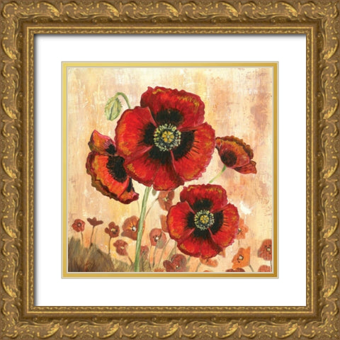 Big Red Poppies I Gold Ornate Wood Framed Art Print with Double Matting by Gorham, Gregory