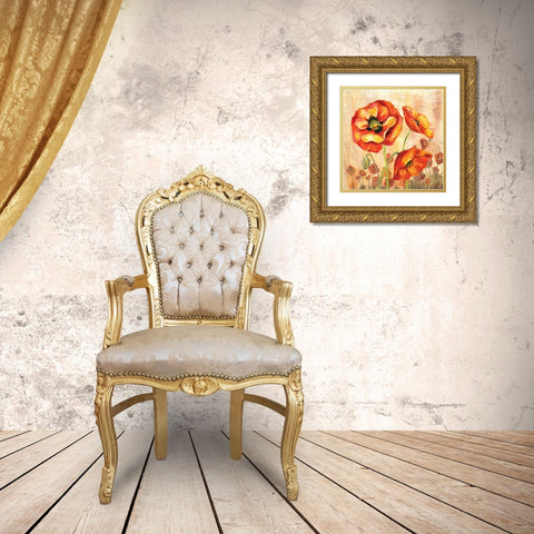 Big Red Poppies II Gold Ornate Wood Framed Art Print with Double Matting by Gorham, Gregory