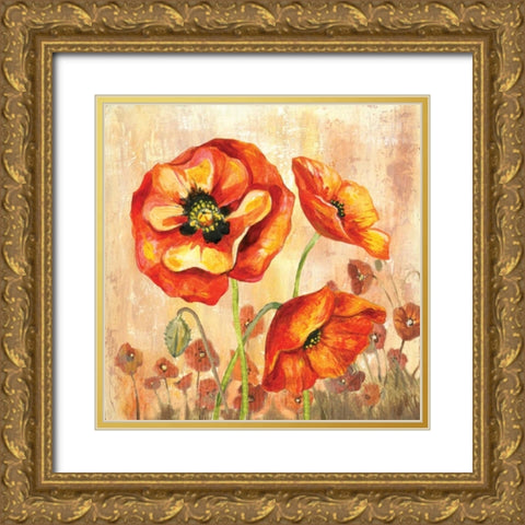 Big Red Poppies II Gold Ornate Wood Framed Art Print with Double Matting by Gorham, Gregory