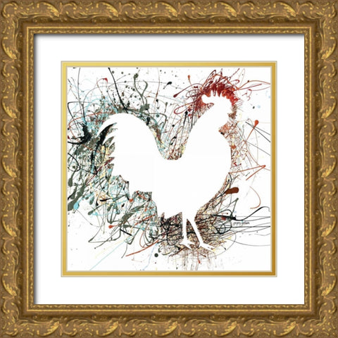 Party Rooster I Gold Ornate Wood Framed Art Print with Double Matting by Gorham, Gregory