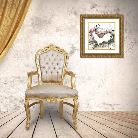 Party Rooster II Gold Ornate Wood Framed Art Print with Double Matting by Gorham, Gregory