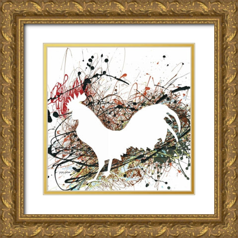 Party Rooster II Gold Ornate Wood Framed Art Print with Double Matting by Gorham, Gregory