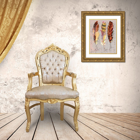 Three Feathers I Gold Ornate Wood Framed Art Print with Double Matting by Gorham, Gregory
