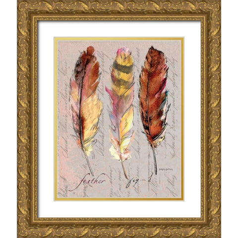 Three Feathers I Gold Ornate Wood Framed Art Print with Double Matting by Gorham, Gregory