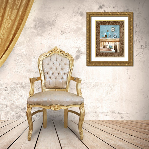 Blue Bath IV Gold Ornate Wood Framed Art Print with Double Matting by Gorham, Gregory