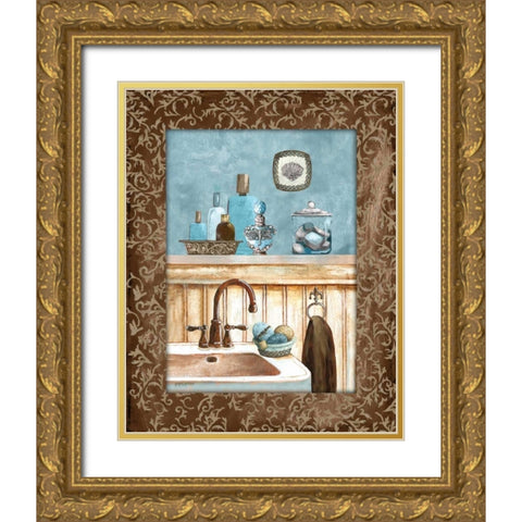 Blue Bath IV Gold Ornate Wood Framed Art Print with Double Matting by Gorham, Gregory