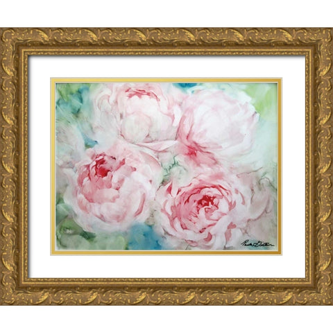 Pink Peonies I Gold Ornate Wood Framed Art Print with Double Matting by Giltner, Paula