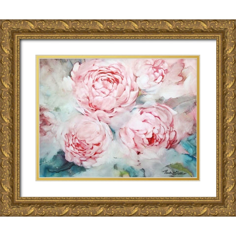 Pink Peonies II Gold Ornate Wood Framed Art Print with Double Matting by Giltner, Paula