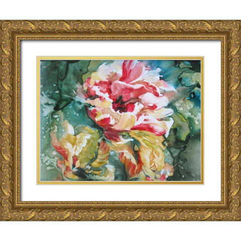 Parrot Tulips II Gold Ornate Wood Framed Art Print with Double Matting by Giltner, Paula