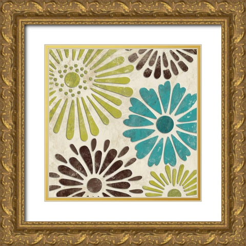 Stencil Flowers I Gold Ornate Wood Framed Art Print with Double Matting by Harbick, N
