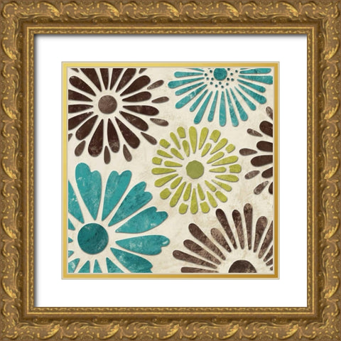 Stencil Flowers II Gold Ornate Wood Framed Art Print with Double Matting by Harbick, N