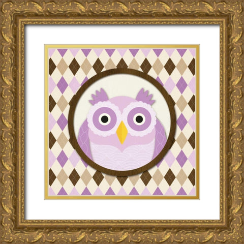 O is for Owl IV Gold Ornate Wood Framed Art Print with Double Matting by Harbick, N