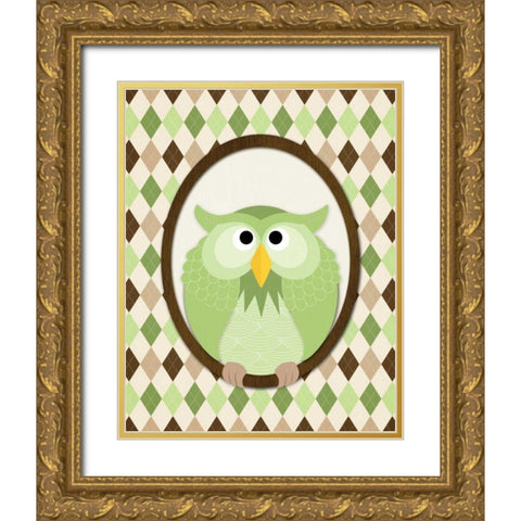 Sitting Owl III Gold Ornate Wood Framed Art Print with Double Matting by Harbick, N