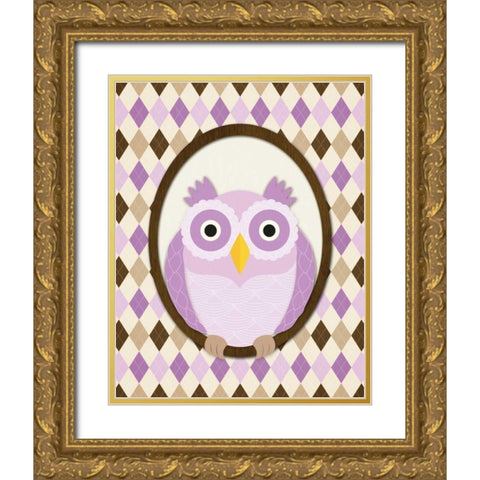 Sitting Owl IV Gold Ornate Wood Framed Art Print with Double Matting by Harbick, N