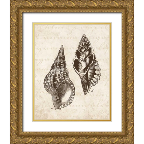 Elegant Shells I - mini Gold Ornate Wood Framed Art Print with Double Matting by Harbick, N