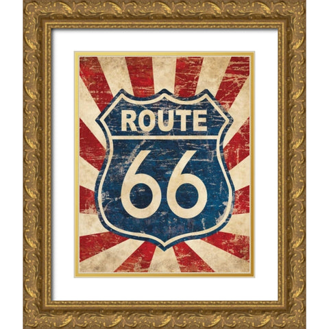 Route 66 I Gold Ornate Wood Framed Art Print with Double Matting by Harbick, N