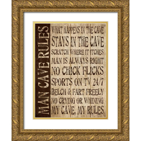 Man Cave Rules Gold Ornate Wood Framed Art Print with Double Matting by Harbick, N