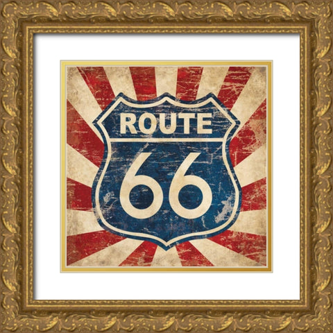 Route 66 I Sq Gold Ornate Wood Framed Art Print with Double Matting by Harbick, N