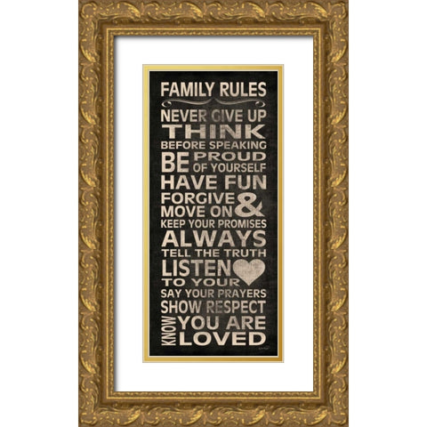 Family Rules Gold Ornate Wood Framed Art Print with Double Matting by Harbick, N.