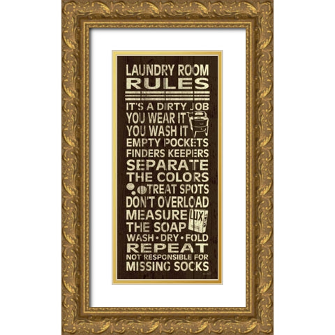 Laundry Room Rules II Gold Ornate Wood Framed Art Print with Double Matting by Harbick, N.