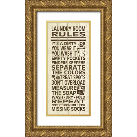 Laundry Room Rules III Gold Ornate Wood Framed Art Print with Double Matting by Harbick, N.