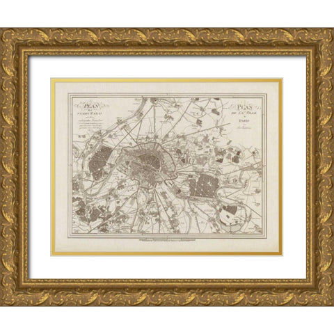1805 Paris Map Gold Ornate Wood Framed Art Print with Double Matting by Harbick, N.