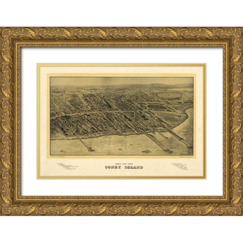 1906 Coney Island Map Gold Ornate Wood Framed Art Print with Double Matting by Harbick, N.