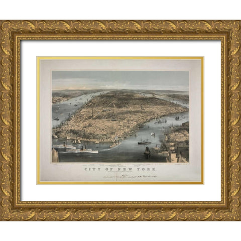 1856 NYC Map Gold Ornate Wood Framed Art Print with Double Matting by Harbick, N.