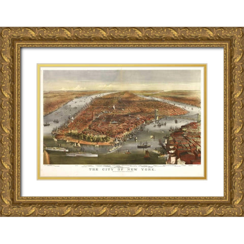 1870 NYC Map Gold Ornate Wood Framed Art Print with Double Matting by Harbick, N.
