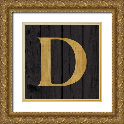 Gold Alphabet D Gold Ornate Wood Framed Art Print with Double Matting by Harbick, N.