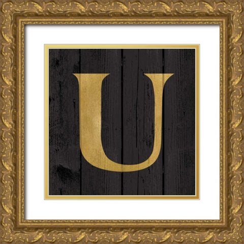 Gold Alphabet U Gold Ornate Wood Framed Art Print with Double Matting by Harbick, N.