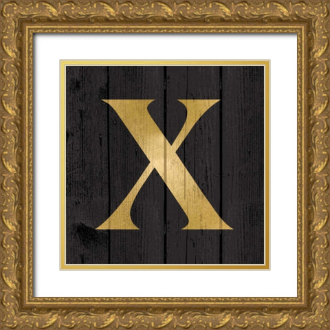 Gold Alphabet X Gold Ornate Wood Framed Art Print with Double Matting by Harbick, N.