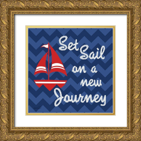Set Sail Gold Ornate Wood Framed Art Print with Double Matting by Harbick, N.