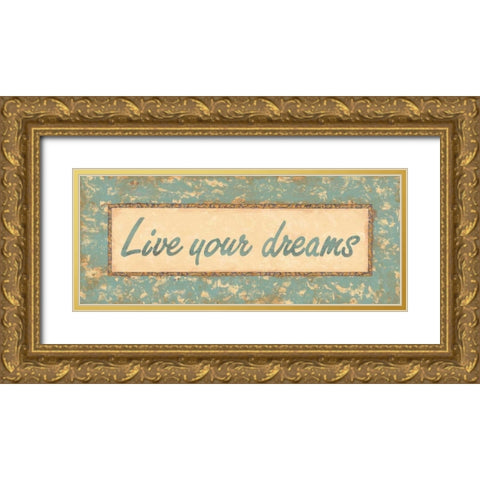 Distressed Aqua I Gold Ornate Wood Framed Art Print with Double Matting by Jeffrey, Jillian