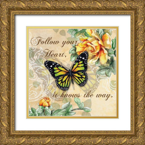 Inspire Butterfly I Gold Ornate Wood Framed Art Print with Double Matting by Knold, Donna