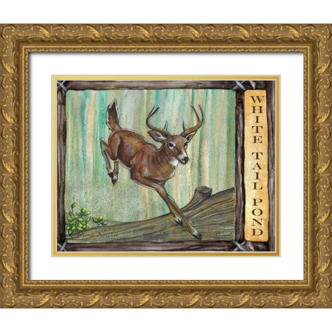 Lodge Deer Gold Ornate Wood Framed Art Print with Double Matting by Knold, Donna