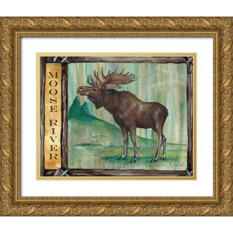 Lodge Moose Gold Ornate Wood Framed Art Print with Double Matting by Knold, Donna