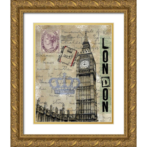 Travel London Gold Ornate Wood Framed Art Print with Double Matting by Knold, Donna