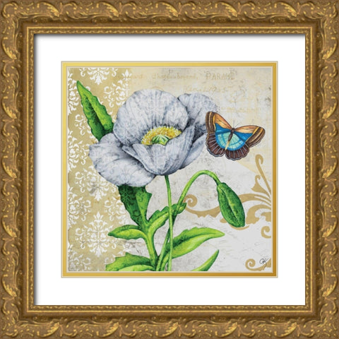 Poppy and Butterfly Gold Ornate Wood Framed Art Print with Double Matting by K, Onna