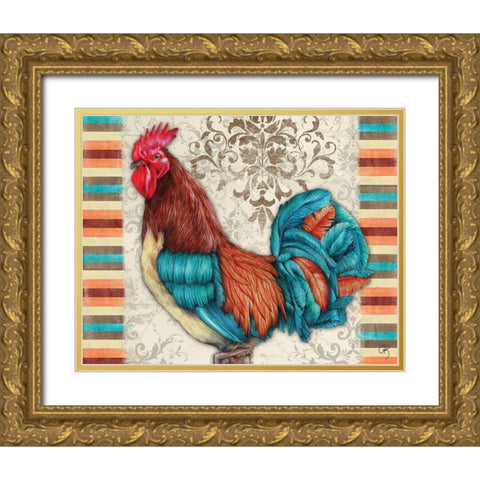 Golden Rooster I Gold Ornate Wood Framed Art Print with Double Matting by K, Onna