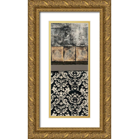 Natures Damask Panel I Gold Ornate Wood Framed Art Print with Double Matting by Kime, John